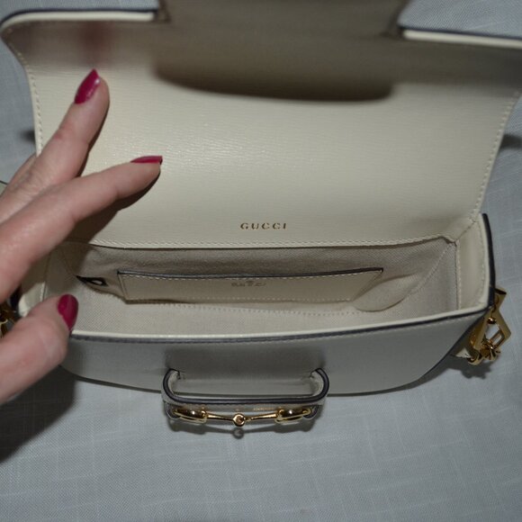NWOT $3550 Gucci Cream Leather Horsebit 1955 Crossbody Shoulder Handbag 2 Straps - Picture 11 of 14